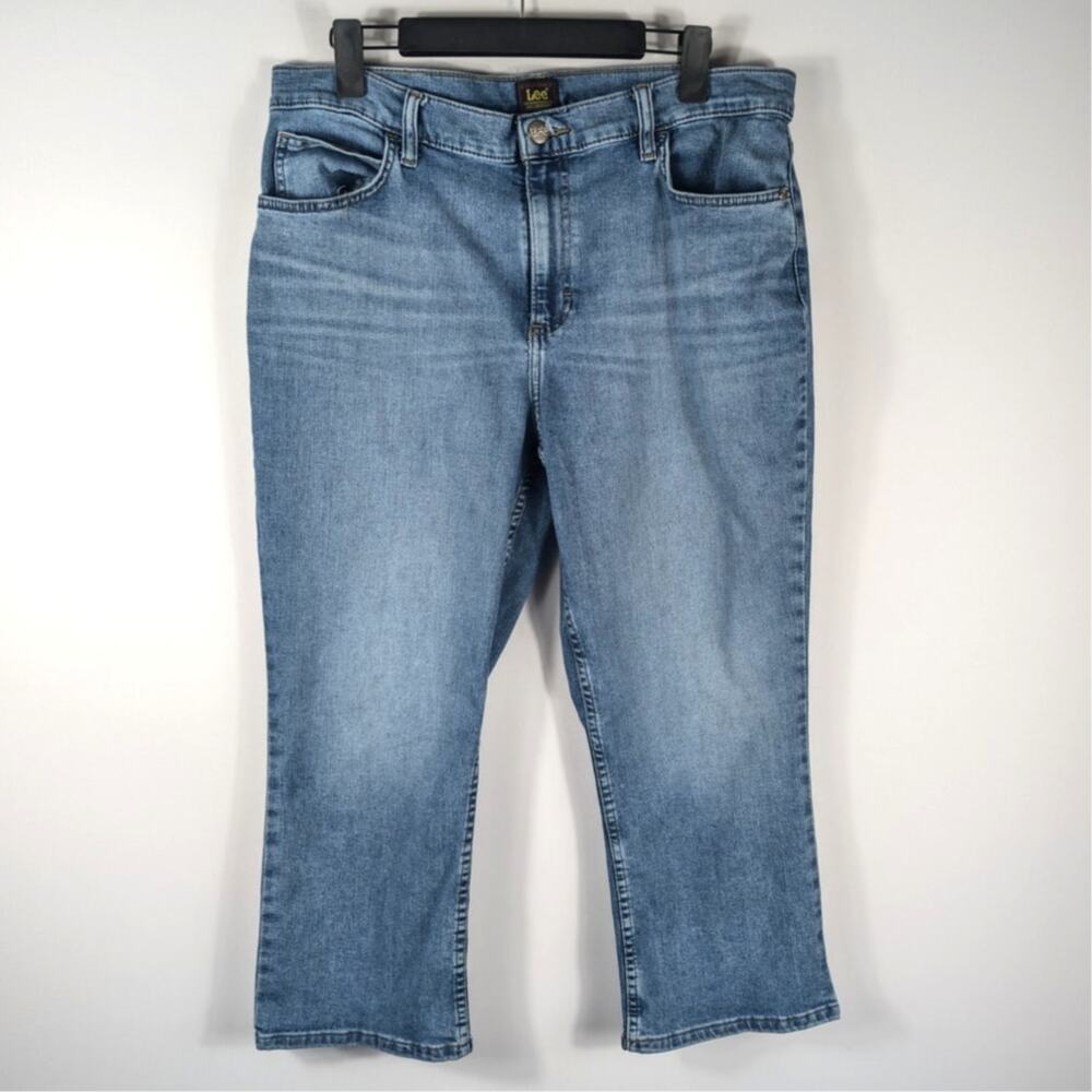 Lee 16M Womens Cropped Jeans Blue Stretch Denim Straight Leg Mid Rise Casual